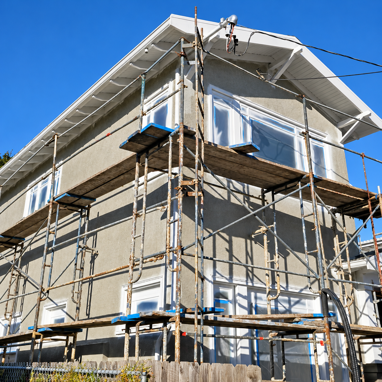 East Bay stucco house prepared for exterior painting